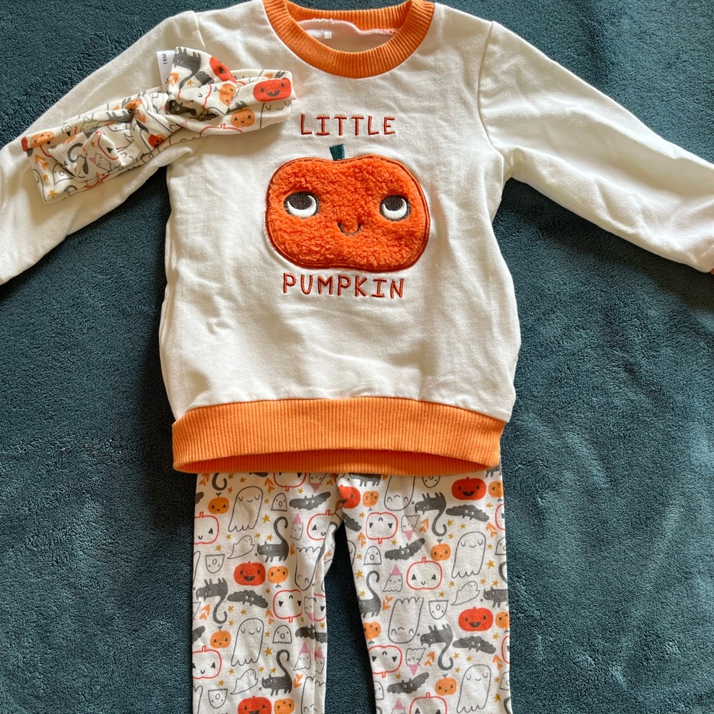Chick Pea Little Pumpkin outfit with headband 18 months 🎃
